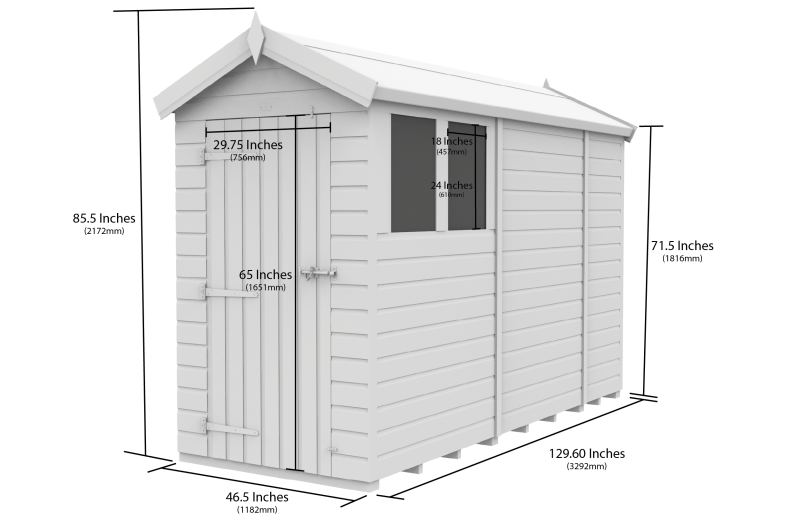 Flat Packed Apex Security Shed 4x11 - Willow Woodhouse