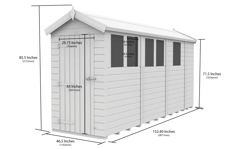 Flat Packed Apex Security Shed 4x13 - Willow Woodhouse