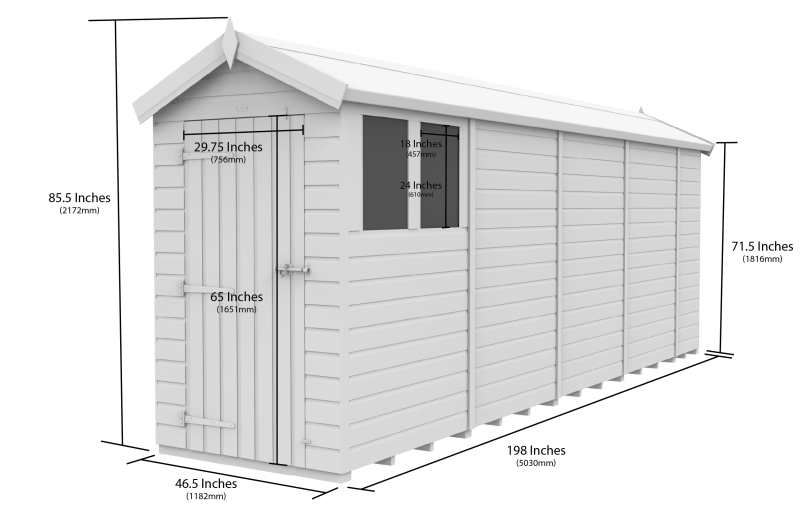 Flat Packed Apex Security Shed 4x17 - Willow Woodhouse