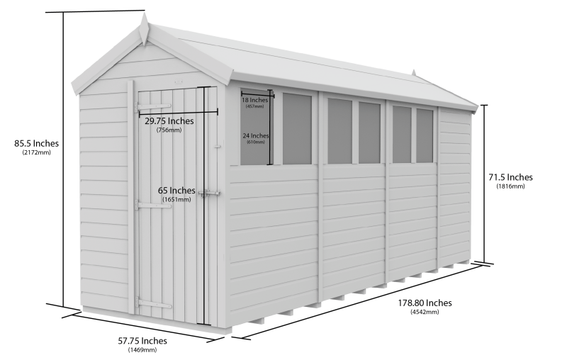 Flat Packed Apex Security Shed 5x15 - Willow Woodhouse