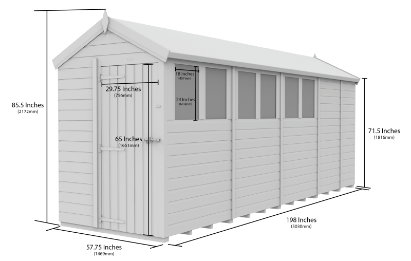 Flat Packed Apex Security Shed 5x17 - Willow Woodhouse