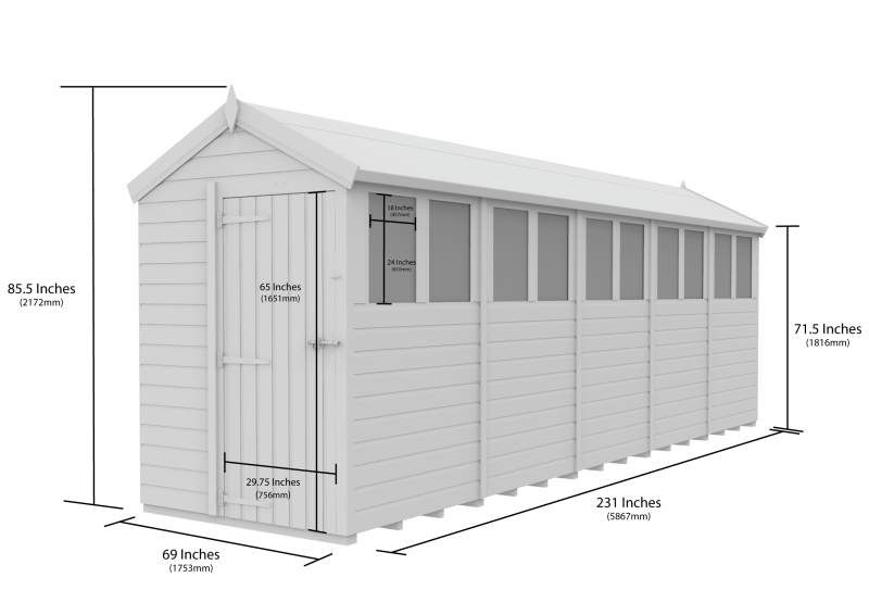 Flat Packed Apex Security Shed 5x20 - Willow Woodhouse