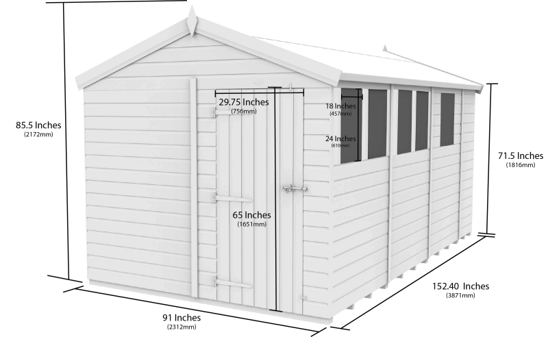 Flat Packed Apex Security Shed 8x13 - Willow Woodhouse