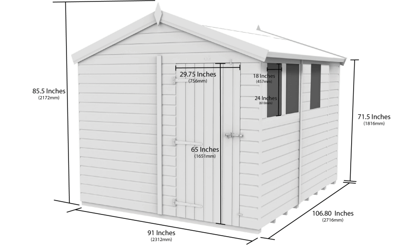 Flat Packed Apex Security Shed 8x9 - Willow Woodhouse