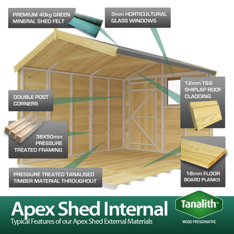 Flat Packed Apex Shed 4x12 - Willow Woodhouse