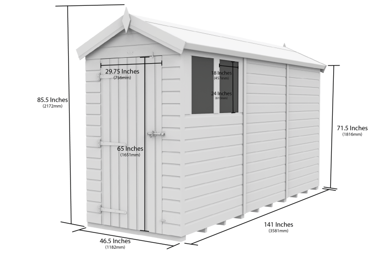 Flat Packed Apex Shed 4x12 - Willow Woodhouse