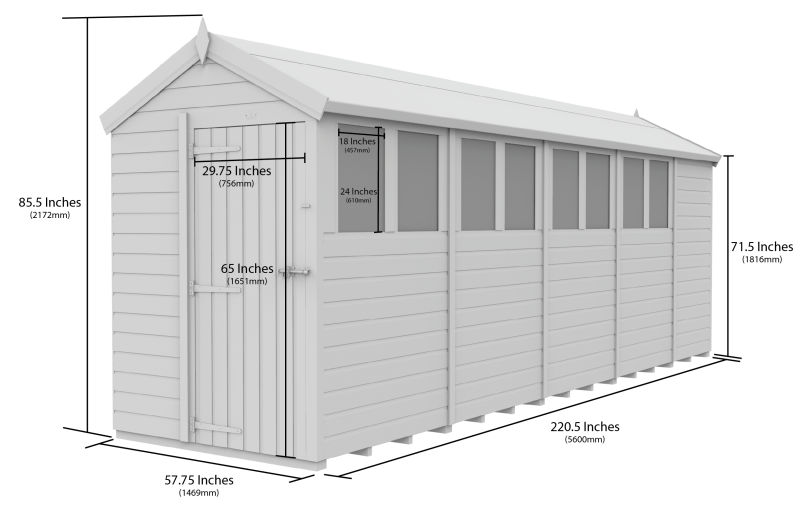 Flat Packed Apex Shed 5x19 - Willow Woodhouse