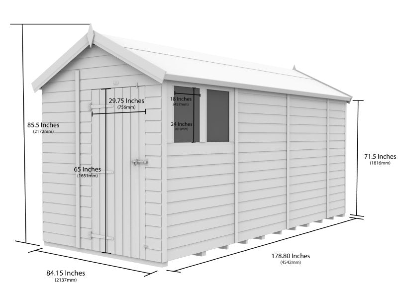 Flat Packed Apex Shed 7x15 - Willow Woodhouse