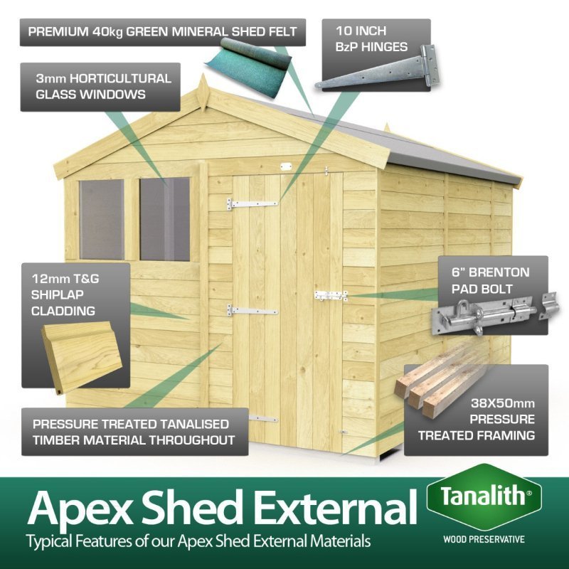 Flat Packed Apex Shed 7x8 - Willow Woodhouse