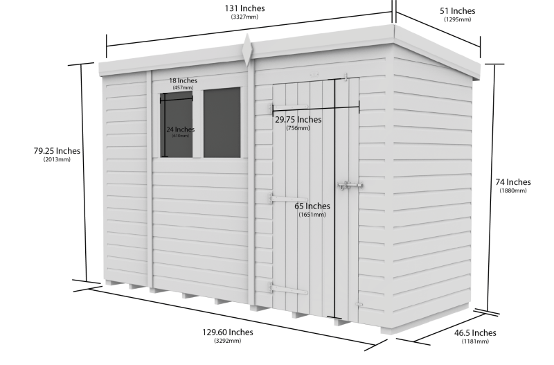 Flat Packed Pent Security Shed 11x4 - Willow Woodhouse