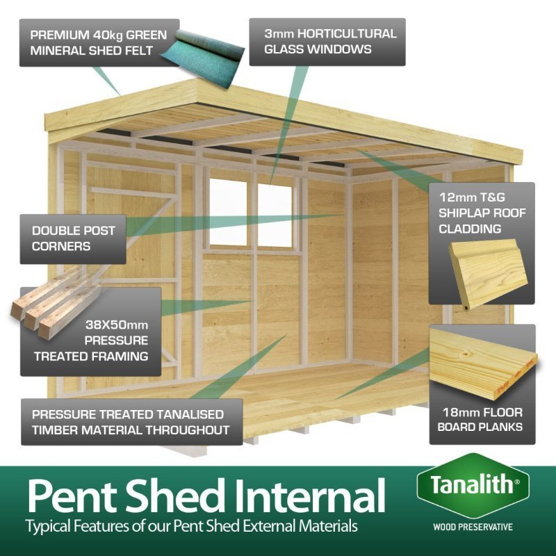 Flat Packed Pent Security Shed 11x5 - Willow Woodhouse