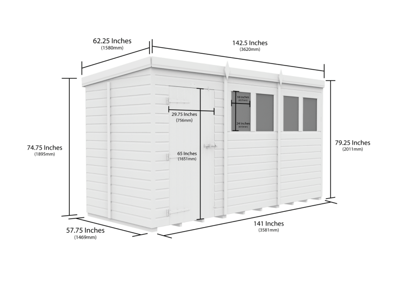 Flat Packed Pent Security Shed 12x5 - Willow Woodhouse