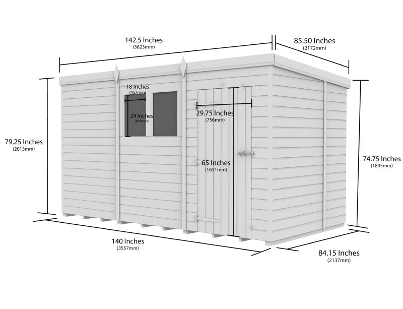 Flat Packed Pent Security Shed 12x7 - Willow Woodhouse