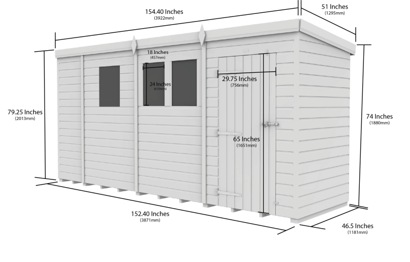 Flat Packed Pent Security Shed 13x4 - Willow Woodhouse