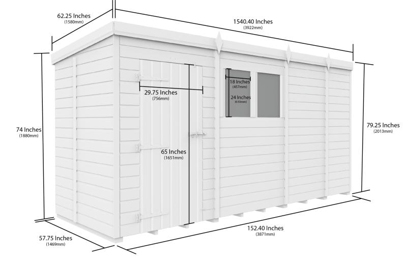 Flat Packed Pent Security Shed 13x5 - Willow Woodhouse