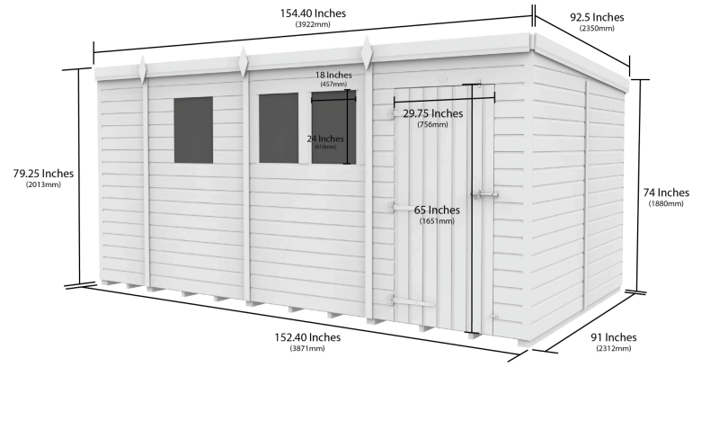 Flat Packed Pent Security Shed 13x8 - Willow Woodhouse