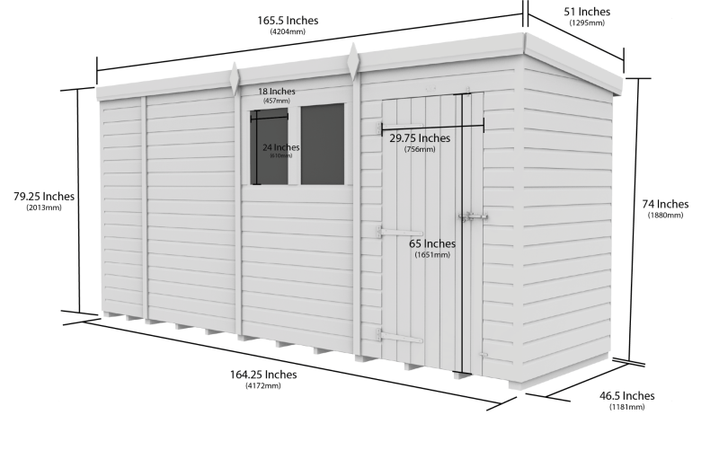 Flat Packed Pent Security Shed 14x4 - Willow Woodhouse