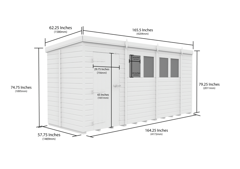 Flat Packed Pent Security Shed 14x5 - Willow Woodhouse