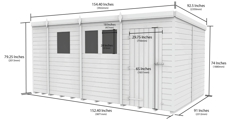 Flat Packed Pent Security Shed 14x8 - Willow Woodhouse