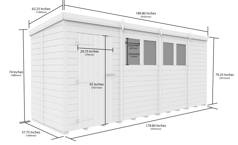 Flat Packed Pent Security Shed 15x5 - Willow Woodhouse