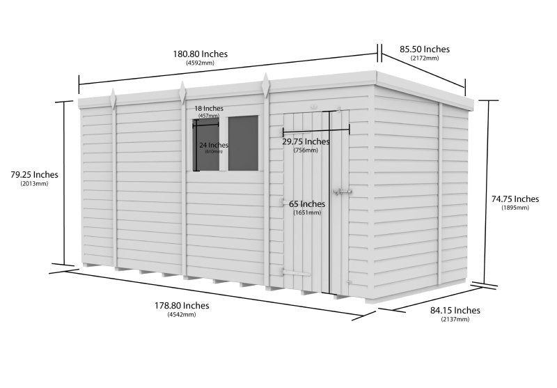 Flat Packed Pent Security Shed 15x7 - Willow Woodhouse