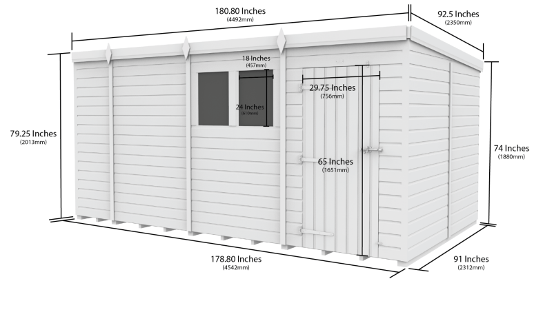 Flat Packed Pent Security Shed 15x8 - Willow Woodhouse