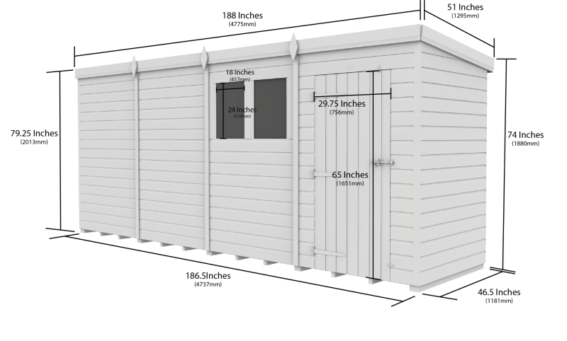 Flat Packed Pent Security Shed 16x4 - Willow Woodhouse