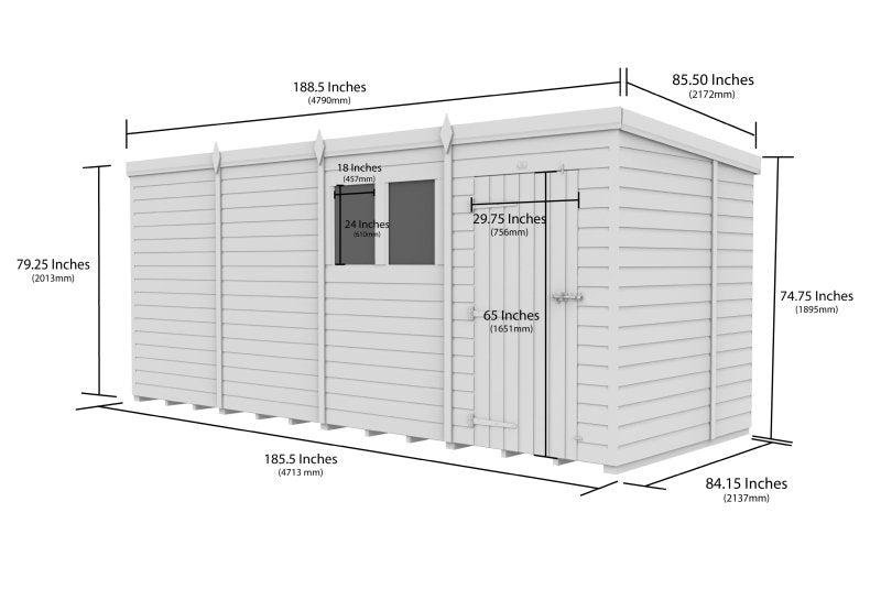 Flat Packed Pent Security Shed 16x7 - Willow Woodhouse