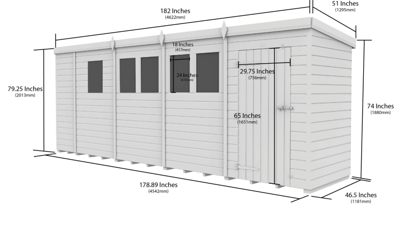 Flat Packed Pent Security Shed 17x4 - Willow Woodhouse