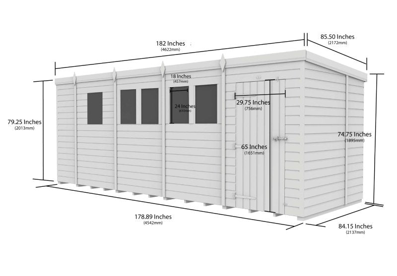 Flat Packed Pent Security Shed 17x7 - Willow Woodhouse