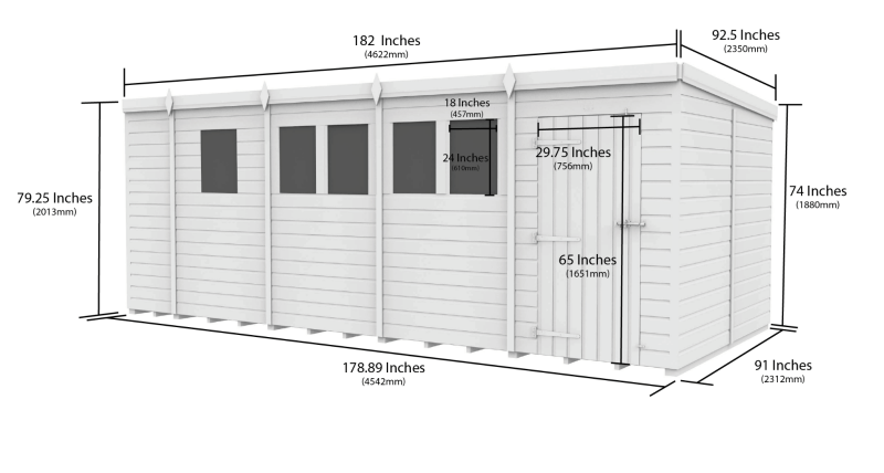 Flat Packed Pent Security Shed 17x8 - Willow Woodhouse