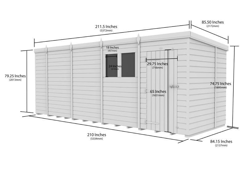 Flat Packed Pent Security Shed 18x7 - Willow Woodhouse