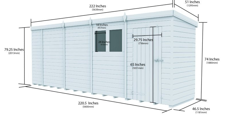 Flat Packed Pent Security Shed 19x4 - Willow Woodhouse