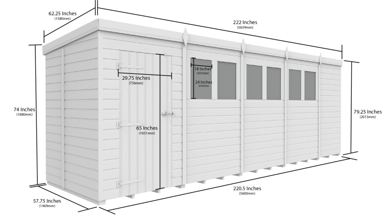 Flat Packed Pent Security Shed 19x5 - Willow Woodhouse