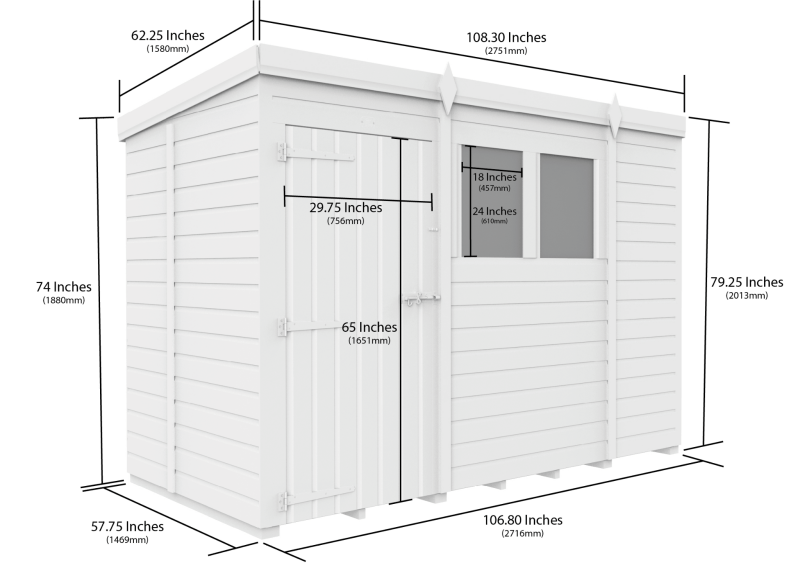 Flat Packed Pent Security Shed 9x5 - Willow Woodhouse