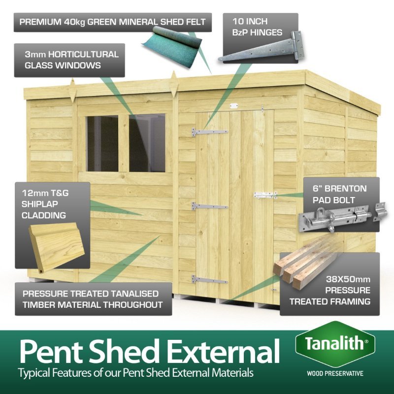 Flat Packed Pent Shed 10x5 - Willow Woodhouse