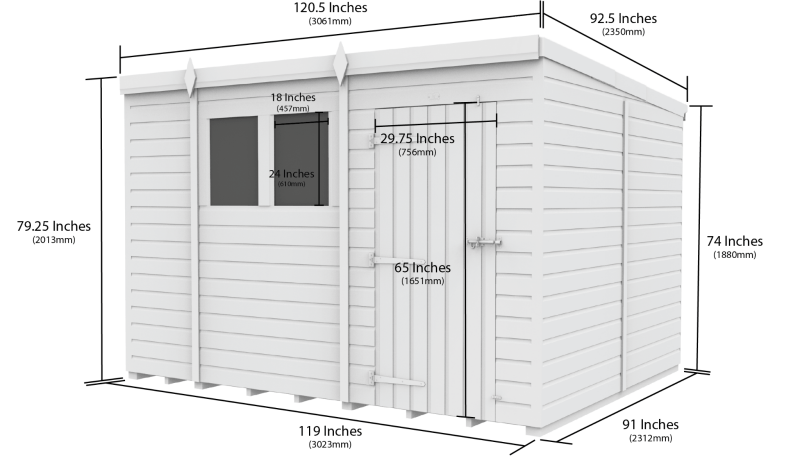 Flat Packed Pent Shed 10x8 - Willow Woodhouse