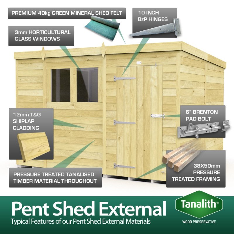 Flat Packed Pent Shed 12x4 - Willow Woodhouse