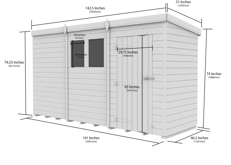 Flat Packed Pent Shed 12x4 - Willow Woodhouse