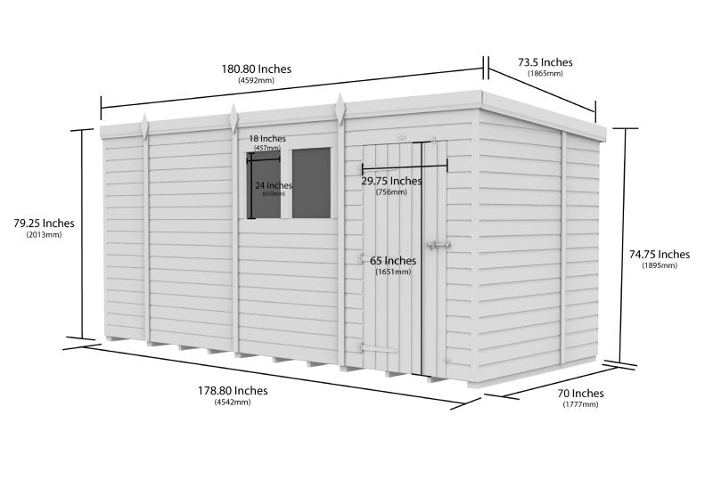 Flat Packed Pent Shed 15x6 - Willow Woodhouse