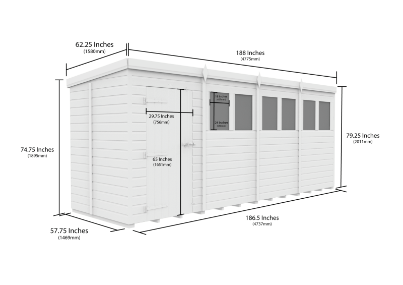 Flat Packed Pent Shed 16x5 - Willow Woodhouse