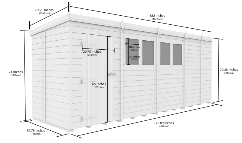 Flat Packed Pent Shed 17x5 - Willow Woodhouse