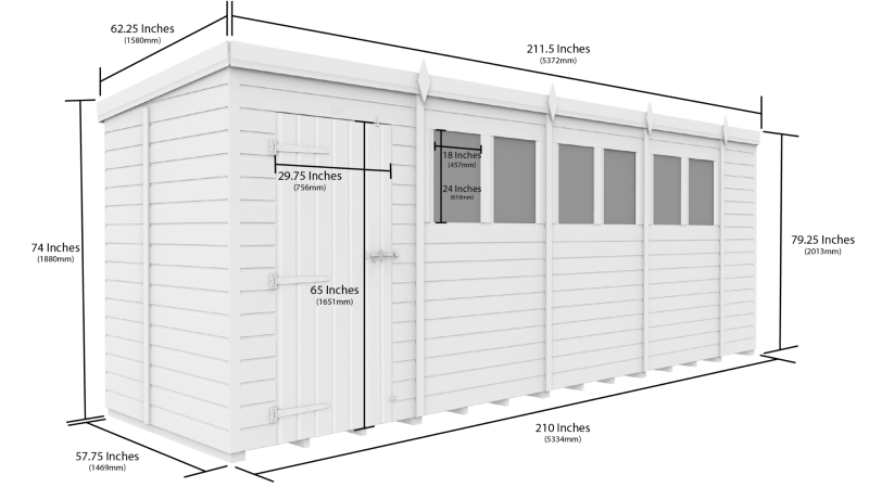 Flat Packed Pent Shed 18x5 - Willow Woodhouse