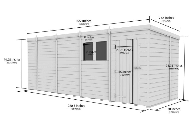 Flat Packed Pent Shed 19x6 - Willow Woodhouse