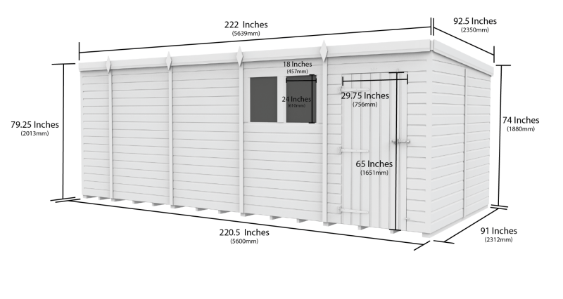 Flat Packed Pent Shed 19x8 - Willow Woodhouse