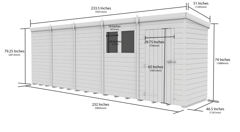 Flat Packed Pent Shed 20x4 - Willow Woodhouse