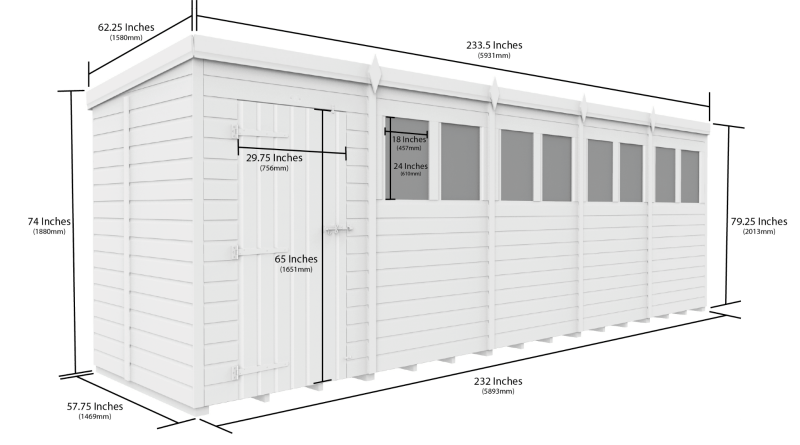 Flat Packed Pent Shed 20x5 - Willow Woodhouse