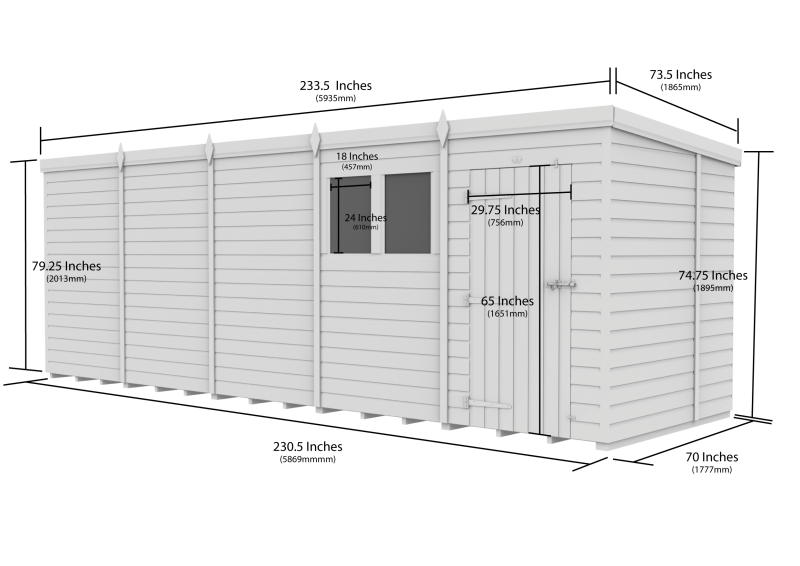 Flat Packed Pent Shed 20x6 - Willow Woodhouse