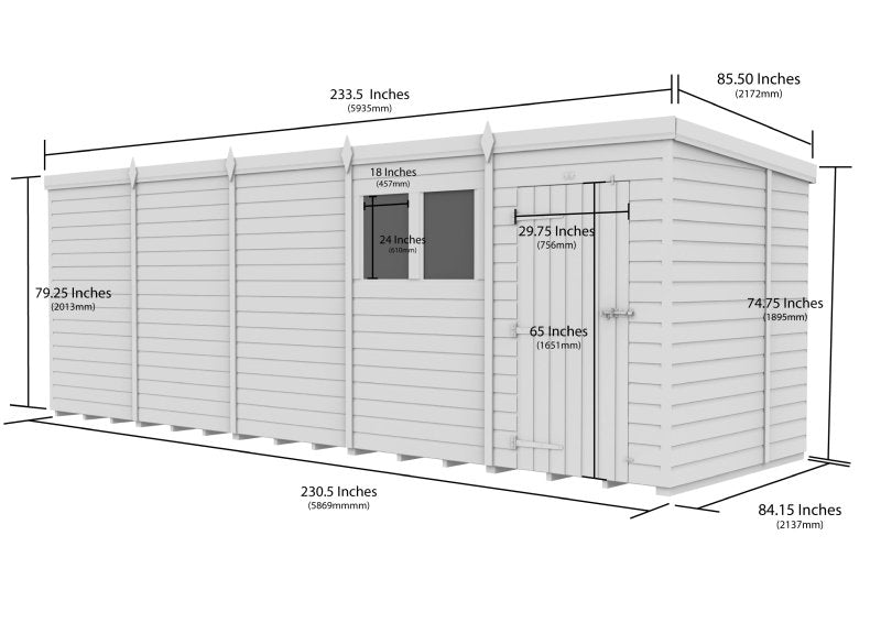 Flat Packed Pent Shed 20x7 - Willow Woodhouse