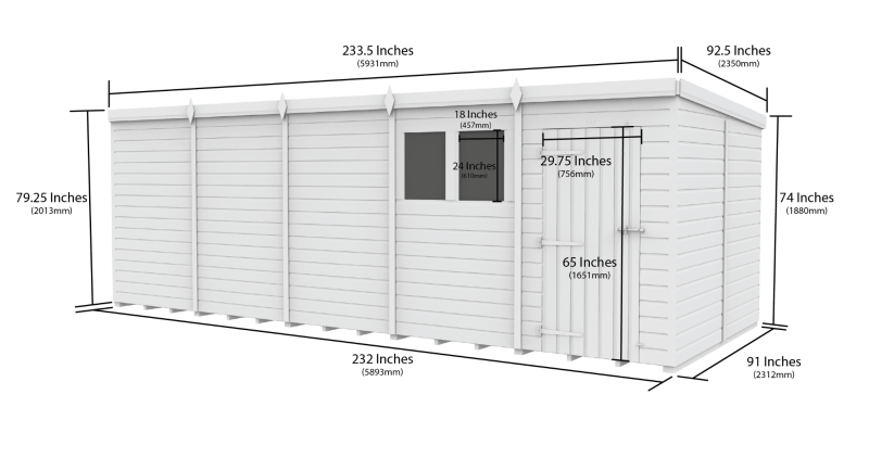 Flat Packed Pent Shed 20x8 - Willow Woodhouse